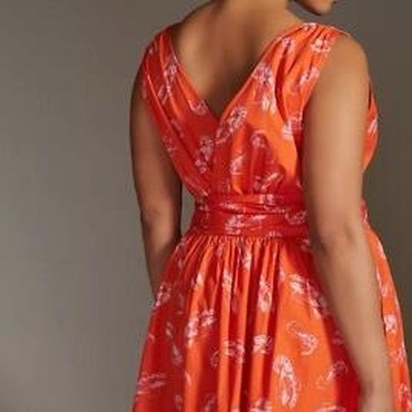 MAEVE Mini Dress Flirty Wrap Sea Shrimp Lobster Orange Dress Anthropologie Sz XS - Picture 3 of 8